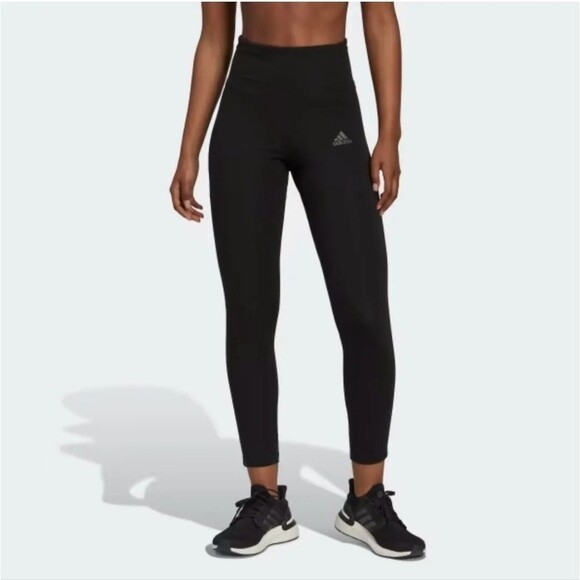 ADIDAS Women's High Rise 3-stripe 7/8 Cotton Tights HM2603 Black Leggings Size L - Picture 2 of 10